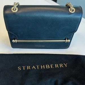 Strathberry east/west leather crossbody bag black and gold
